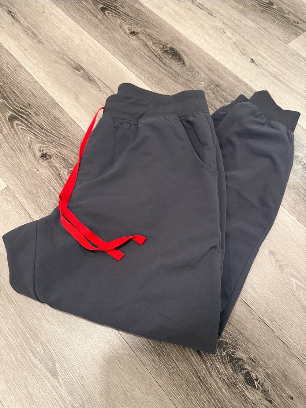 Figs Grey scrub Jogger  with Red Drawstring